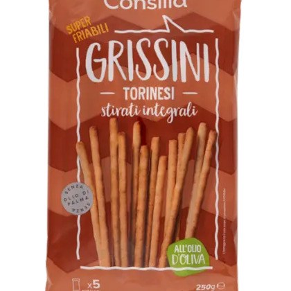 Consilia Grissini Torinesi con Olio d'Oliva Stirati Integrali in Confezioni Salvafreschezza 5x50 g